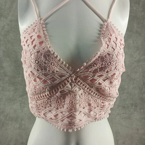 NWT FRANCESCA Mi Ami Bralette Lace Smocked M(8-10) Pink Stra Cross Back - Picture 2 of 12